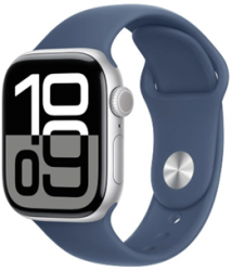 Apple Watch Series 10 GPS + Cellular 46mm Silver Aluminium Case with Denim Sport Band (MWY13SA/A)